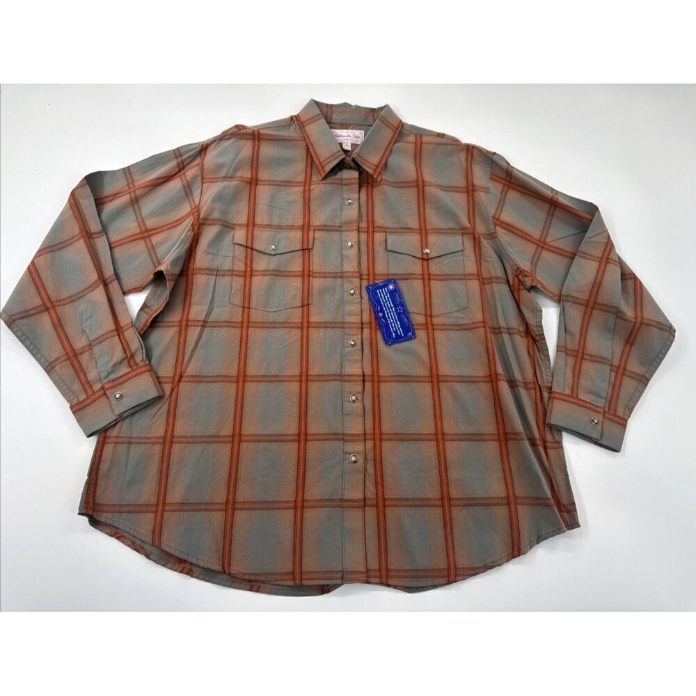 Panhandle Slim Western Shirt Womens 2X tan Plaid Pearl Snap Long Sleeve NEW